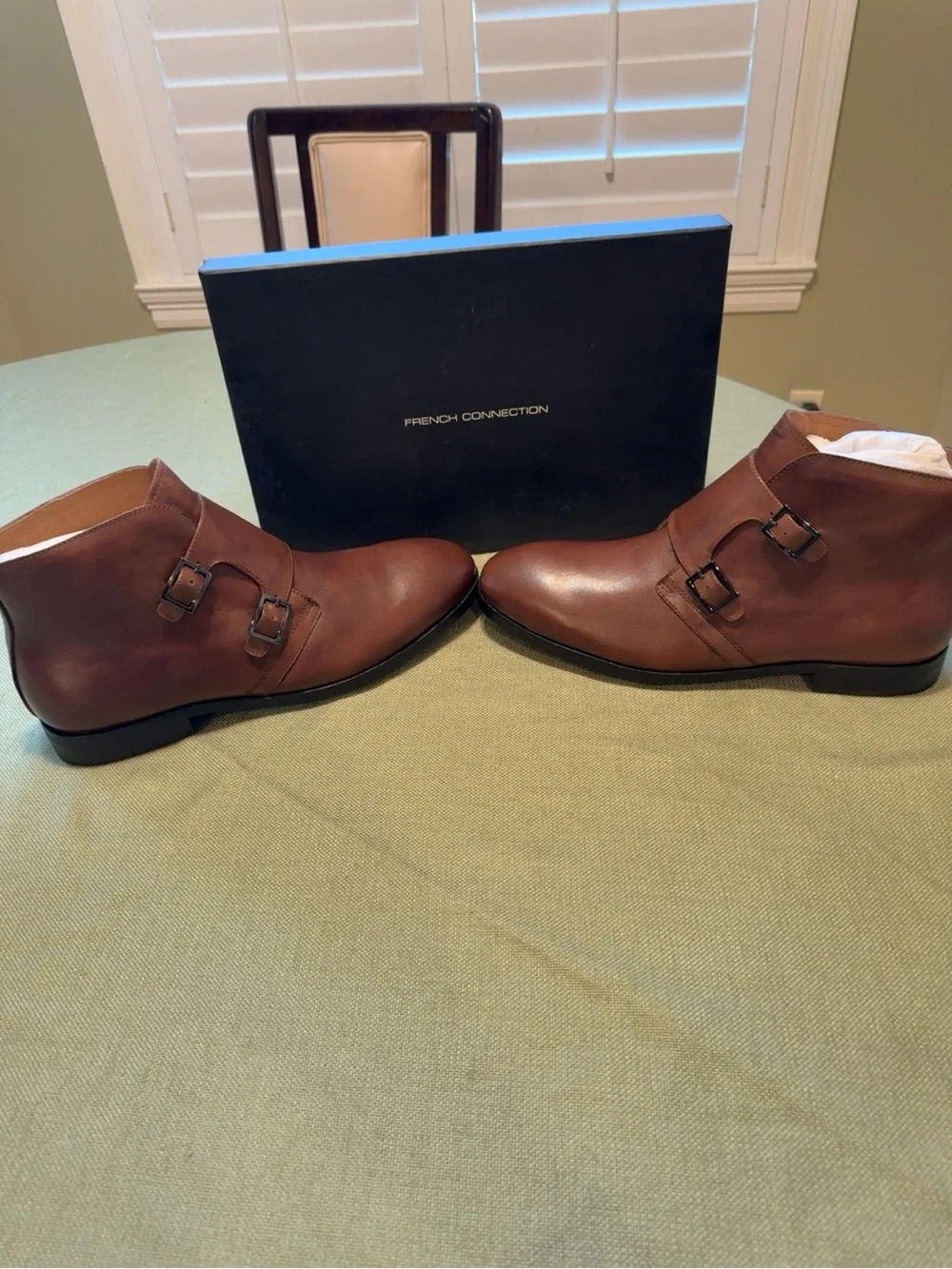 NWT French Connection FC Foyer Cognac Leather Double Monk Strap Boots Size 12